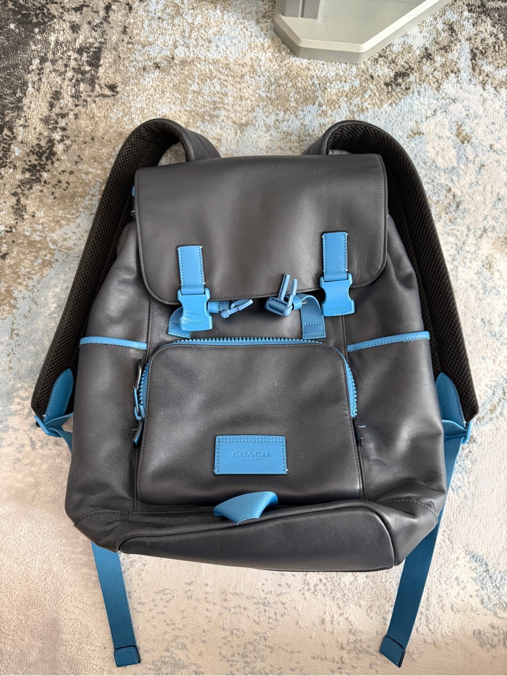 Coach Navy Backpack with Bright Blue Trim